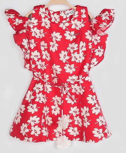 Peppermint Short Sleeves Flower Print Dress - Red