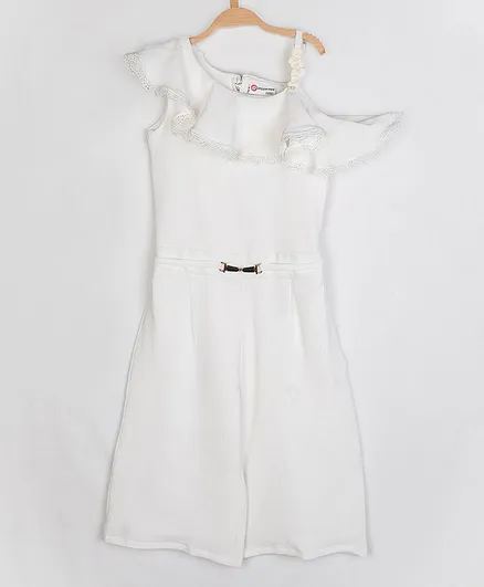 Peppermint Sleeveless Lace Design & Belt Attached Jumpsuit - Off White