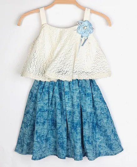Peppermint Sleeveless Printed Fit & Flare Dress - Navy Blue