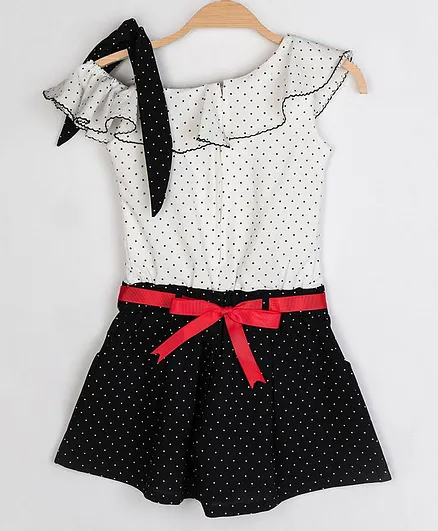 Peppermint Short Sleeves Polka Dot Print Jumpsuit - Navy Blue