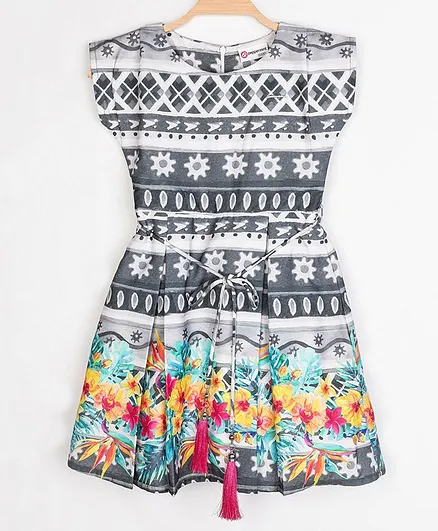 Peppermint Cap Sleeves Flower Print Dress - Grey