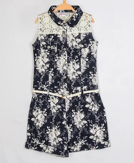 Peppermint Sleeveless Floral Print Jumpsuit - Navy Blue