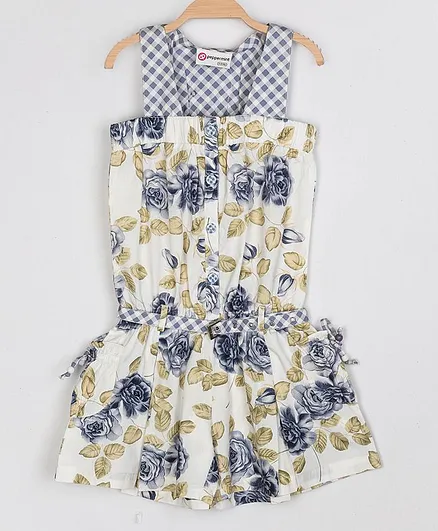 Peppermint Sleeveless Floral Print Jumpsuit - Blue