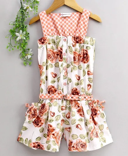 Peppermint Sleeveless Floral Print Jumpsuit - Peach