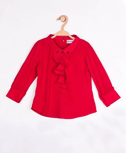 Peppermint Full Sleeves Ruffle Detailed Top - Red