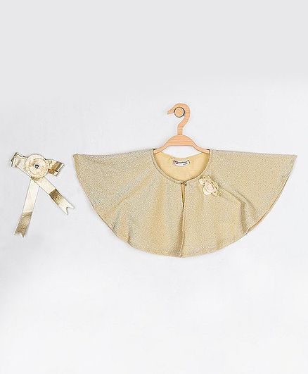 Peppermint Short Sleeve Flared Silhouette and Textu Fabric Pattern Cape - Gold (6-7Y)