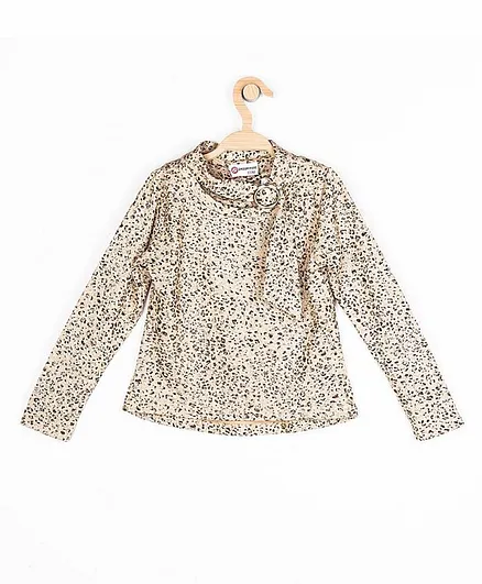 Peppermint Full Sleeve Fitted Silhouette Leopard Print Top - Beige