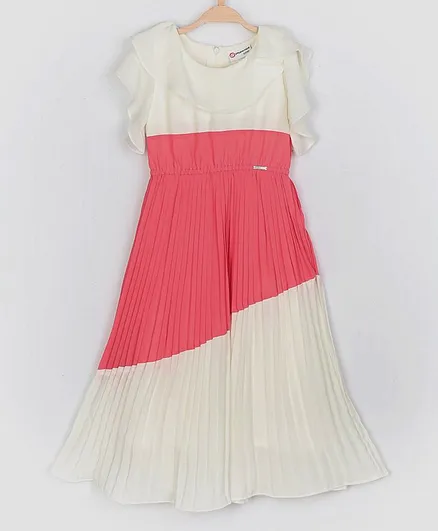 Peppermint Short Sleeves Colour Block Flared Dress - Peach