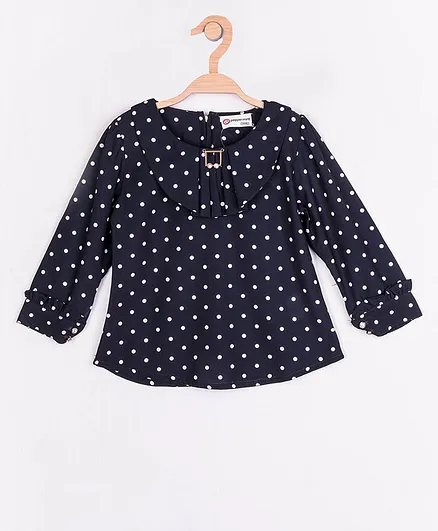 Peppermint Full Sleeves Fitted Silhouette Polka Dot Print Top - Navy Blue