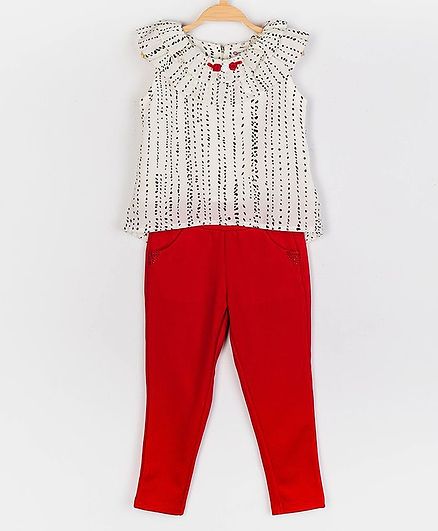 Peppermint Printed Sleeveless Top With Bottom - Red