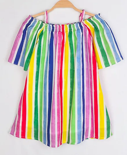 Peppermint Half Sleeves Striped Dress - Multi Color