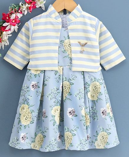 Rassha Half Sleeves Floral Print Dress - Light Blue