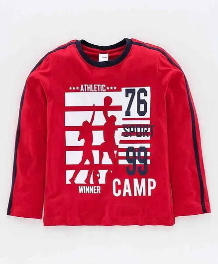 Taeko Full Sleeves Tee Text Print - Red