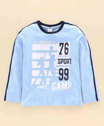 Taeko Full Sleeves Tee Text Print - Blue