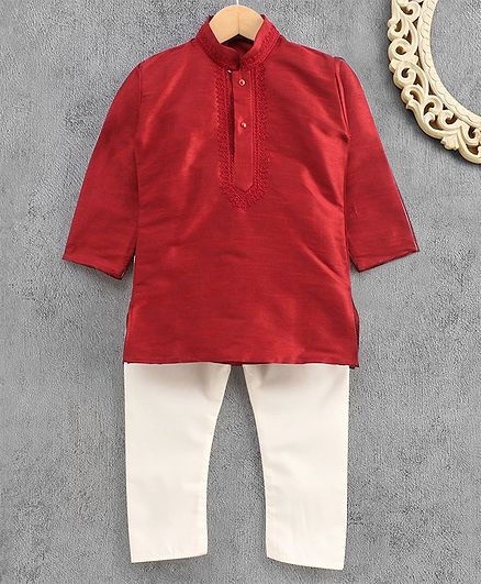 Ridokidz Full Sleeves Solid Colour Kurta & Pajama Set - Maroon