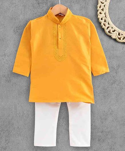 Ridokidz Full Sleeves Solid Colour Kurta & Pajama Set - Yellow