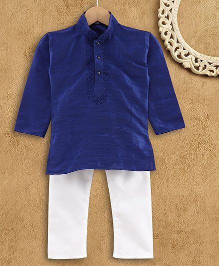 Ridokidz Full Sleeves Solid Colour Kurta & Pajama Set - Royal Blue