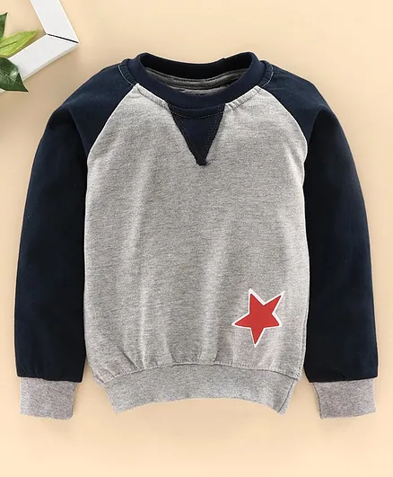 Rikidoos Full Sleeves Star Print Full Sleeves Sweatshirt - Grey