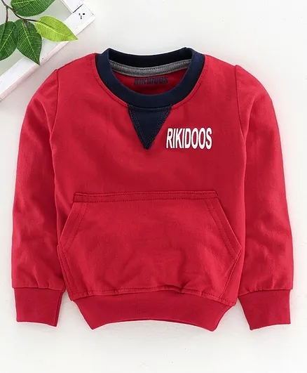 Rikidoos Full Sleeves Logo Print Sweatshirt - Red