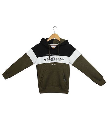 Monte Carlo Full Sleeves Colour Block Pattern Hoodie - Green