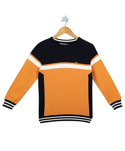 Monte Carlo Full Sleeves Color Block Sweater - Mustard