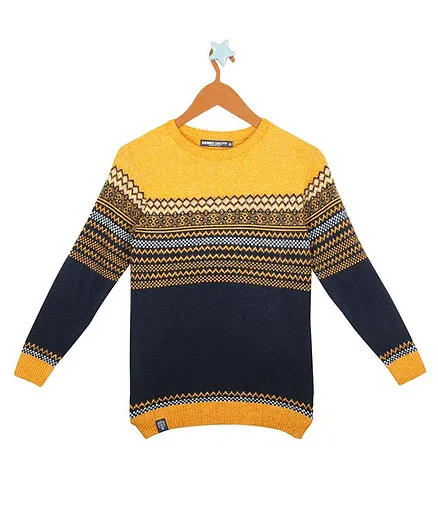 Monte Carlo Full Sleeves Round Neck Abstract Design Sweater - Yellow