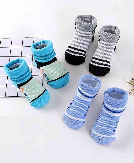 Cute Walk by Babyhug Socks Shoes Pack of 3 - Blue Grey