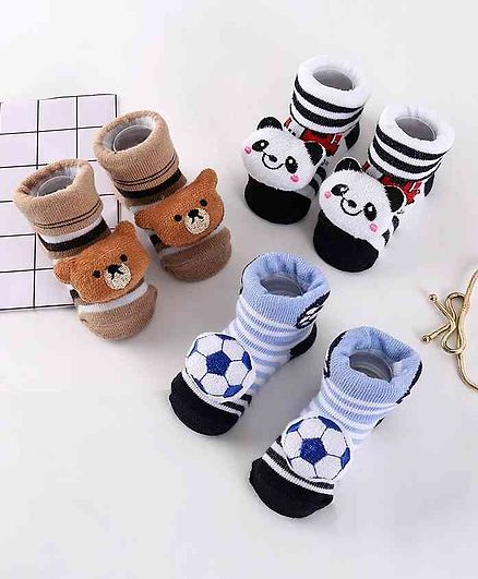 Cute Walk by Babyhug Socks Shoes Pack of 3 - Multicolor