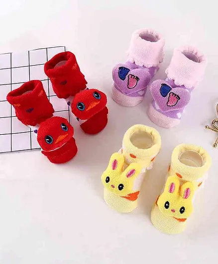 Cute Walk by Babyhug Socks Shoes Pack of 3 - Red Pink Yellow