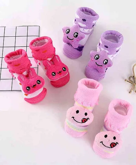 Cute Walk by Babyhug Socks Shoes Pack of 3 - Pink Purple