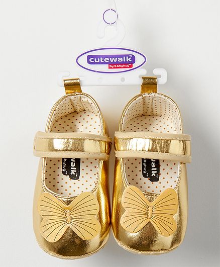 Cute Walk by Babyhug Booties Butterfly Applique - Golden