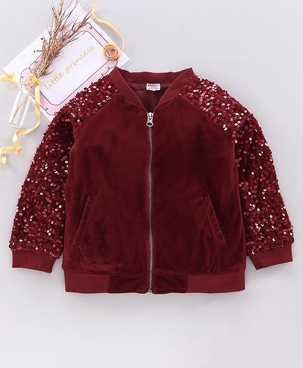 Babyhug Full Sleeves Party Wear Embellished Jacket - Maroon