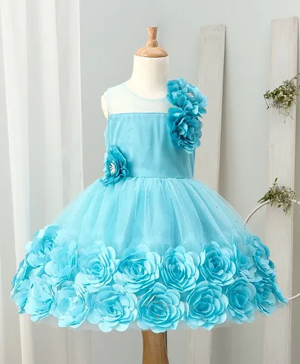 Enfance Sleeveless Floral Applique Dress - Blue