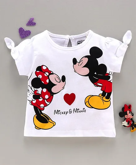 Babyhug Half Sleeves Tee Mickey & Minnie Print - White