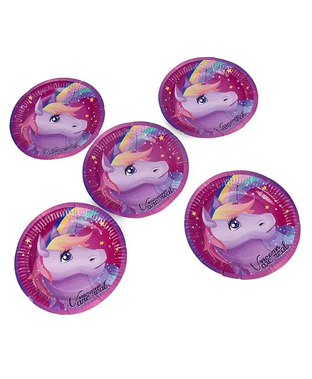 Karmallys Unicorn Print Paper Plates Purple - Pack of 5