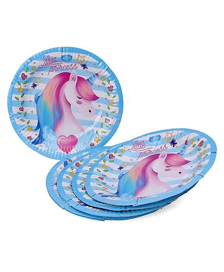 Karmallys Unicorn Print Paper Plates Blue - Pack of 5