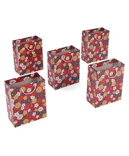Karmallys Gift Bags Floral Print Red - Pack of 5