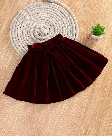 Babyhug Knee Length Skirt with Bow - Dark red
