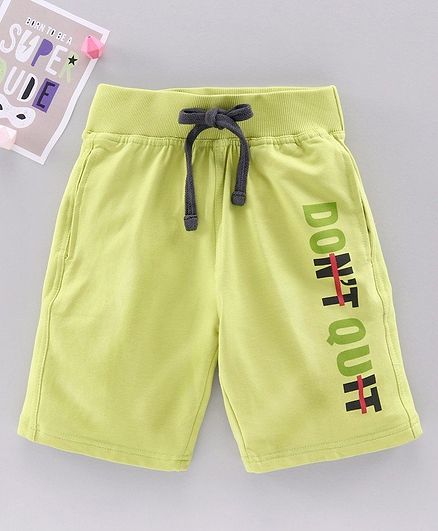 Doreme Knee Length Shorts Text Print - Green