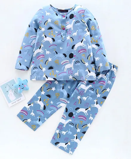 Pspeaches Animals Print Full Sleeves Night Suit - Blue