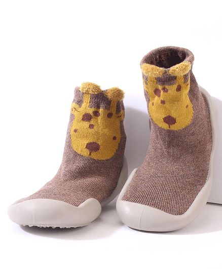 Cute Walk by Babyhug Sock Shoes - Brown