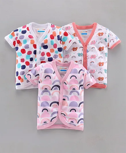 Bumzee Pack Of 3 Half Sleeves Elephants Print Vests - Multi Colour