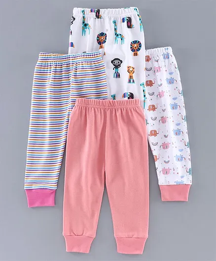 Bumzee Pack Of 4 Full Length Animals Printed Pajamas - Pink