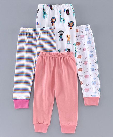 Bumzee Pack Of 4 Full Length Animals Printed Pajamas - Pink