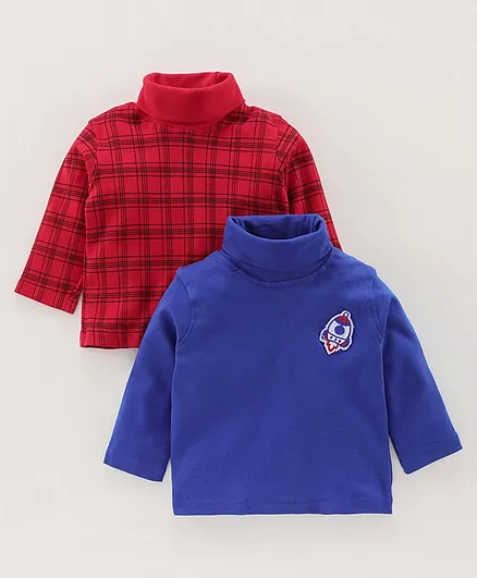 Tambourine Checked Full Sleeves Pack Of 2 Tee - Red & Blue