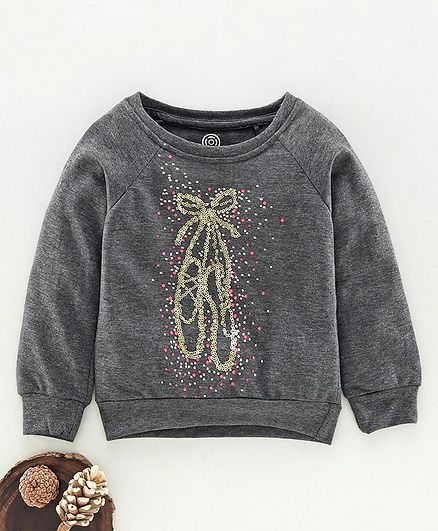 Tambourine Beads Detailed Full Sleeves Sweatshirt - Grey