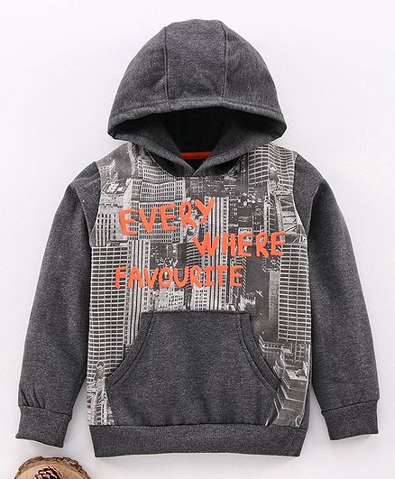 Tambourine Full Sleeves Printed Hoodie - Grey