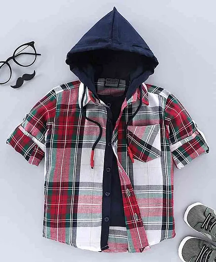 Rikidoos Full Sleeves Checked Shirt With Attach T-Shirt - Multicolor