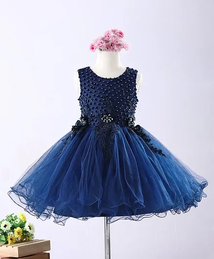 Mark & Mia Sleeveless Frock Pearl Embellishment - Navy Blue