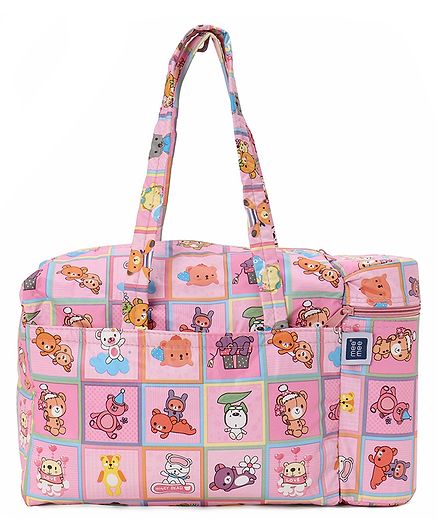 Mee Mee Diaper Bag With Bottle Warmer Bear Print - Pink